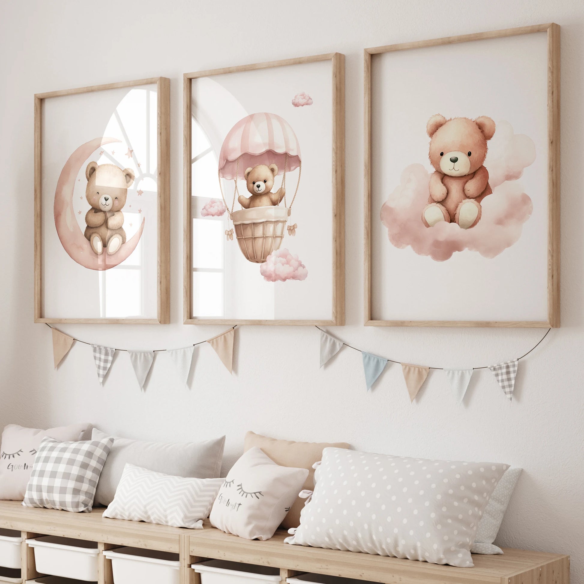 Pink Bear Series 3pcs Wall Art Prints Canvas Painting Poster Picture For Living Bedroom Kids Play Room Home Decor Peaceful Pleasures Health and Wellness G2554-3pcs 21x30cm No Frame