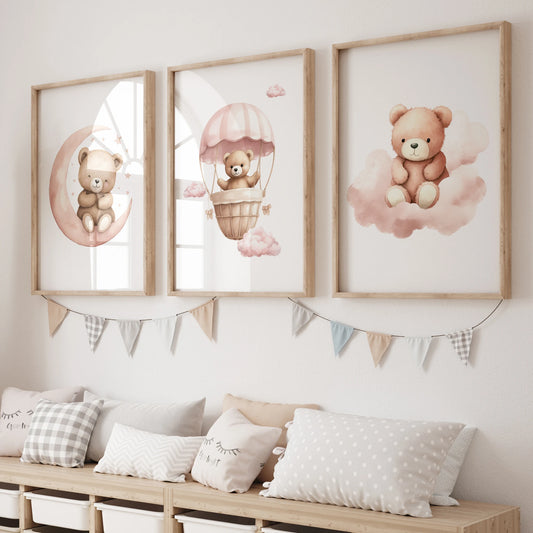 Pink Bear Series 3pcs Wall Art Prints Canvas Painting Poster Picture For Living Bedroom Kids Play Room Home Decor Peaceful Pleasures Health and Wellness G2554-3pcs 21x30cm No Frame