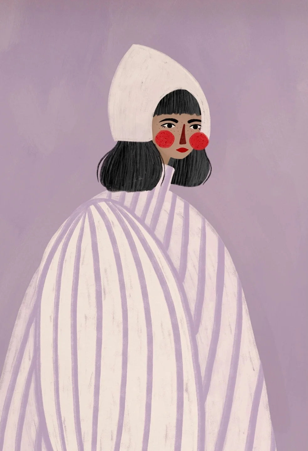 Minimalist Women Portrait Canvas Wall Art | Colorful Striped Girl