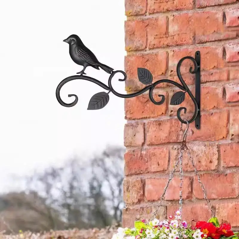 Wrought Iron Hanging Plant Bracket – Bird & Leaf Wall Decor