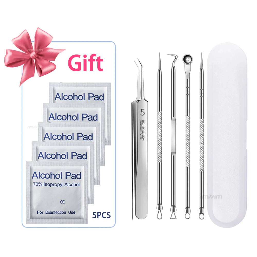 German Ultra-fine No. 5 Cell Pimples Blackhead Clip Tweezers Beauty Salon Special Facial Pore Cleaning Acne Wart Skin Care Tools Peaceful Pleasures Health and Wellness Oblique and 4PCS