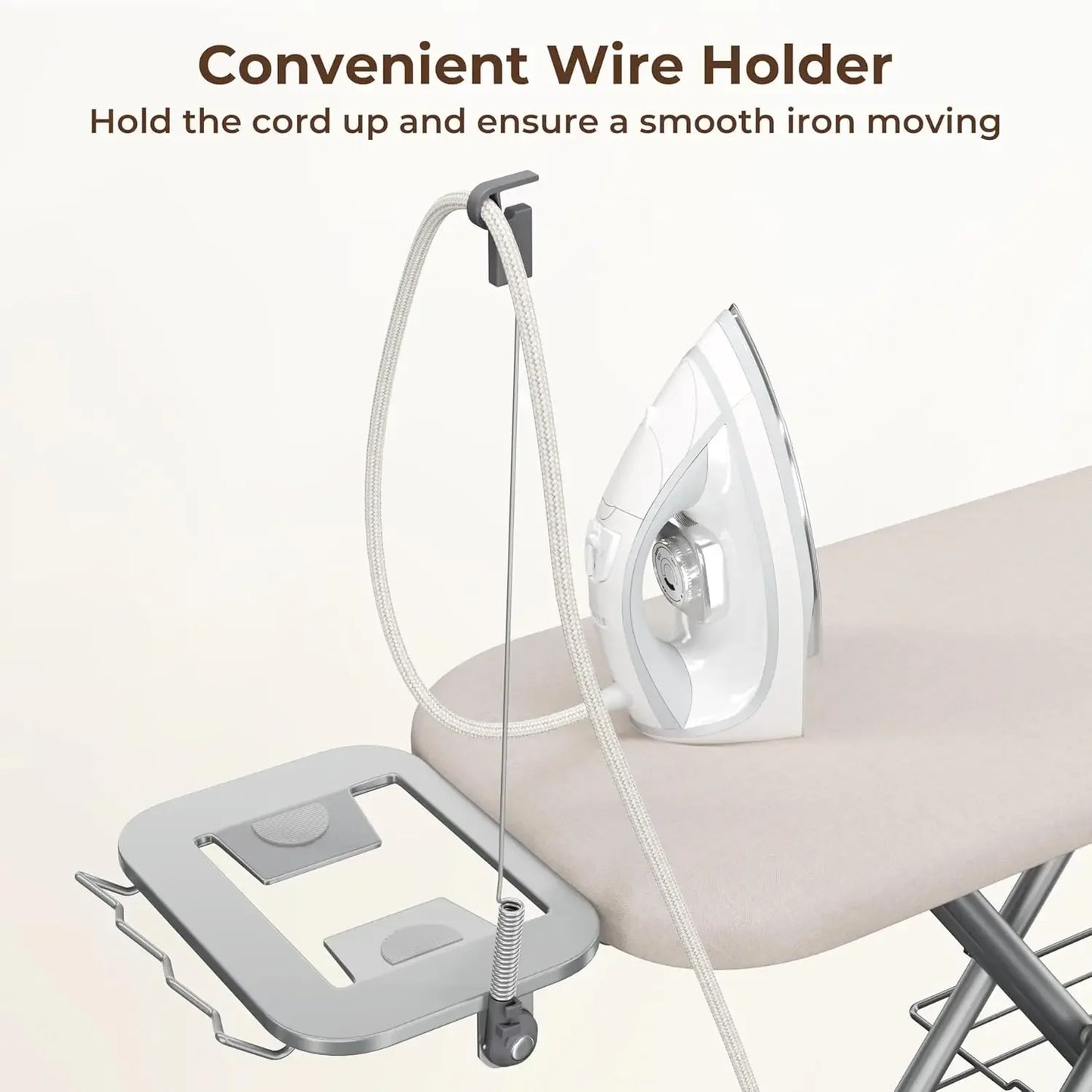 Compact Folding Ironing Board with Adjustable Height, Storage Tray & Steam Rest - Heavy Duty 52x14 Beige Peaceful Pleasures Health and Wellness