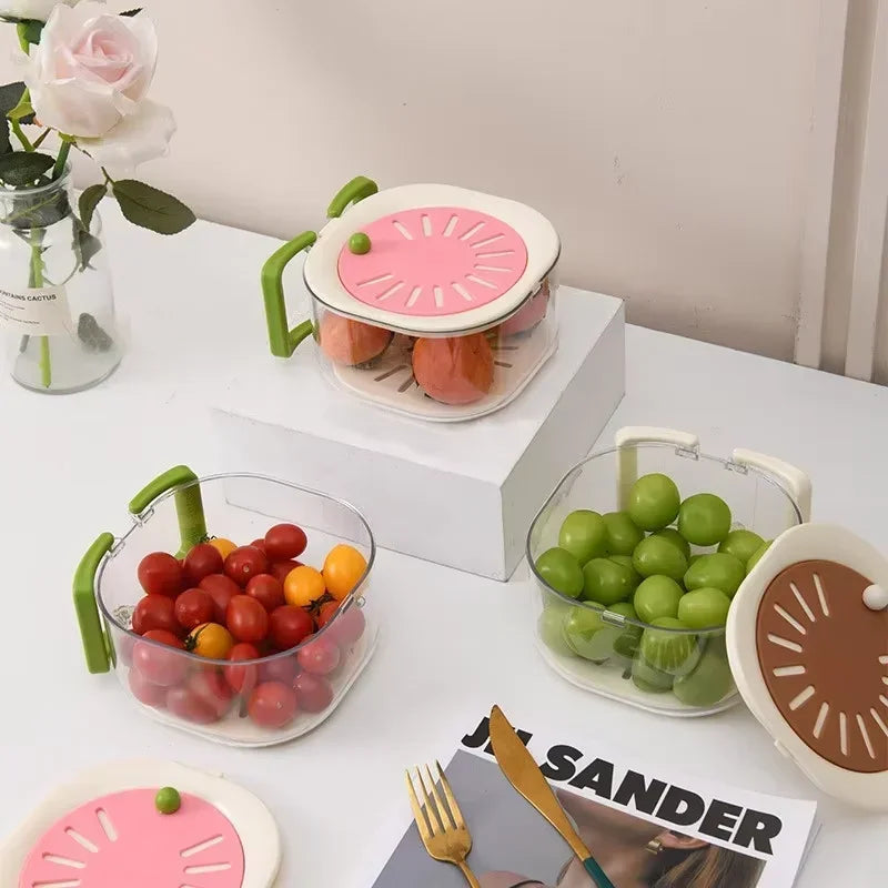 2-in-1 Double Layer Drain Basket, Fruit Drainer Container with Foldable Handle, Multi-Functional Food Strainer Peaceful Pleasures Health and Wellness