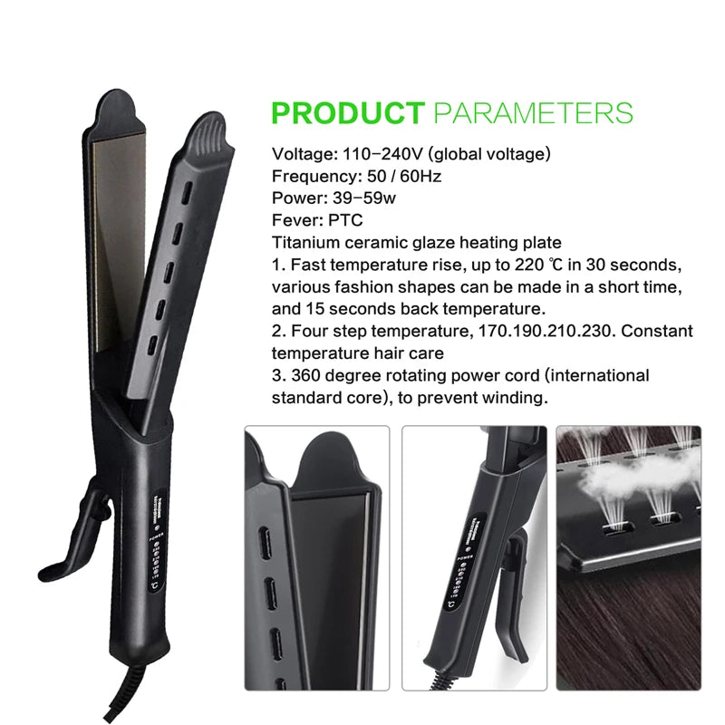 Hair straightener with steam function Electric LCD back Hot Sale stream dry flat iron professional hair straightener Peaceful Pleasures Health and Wellness