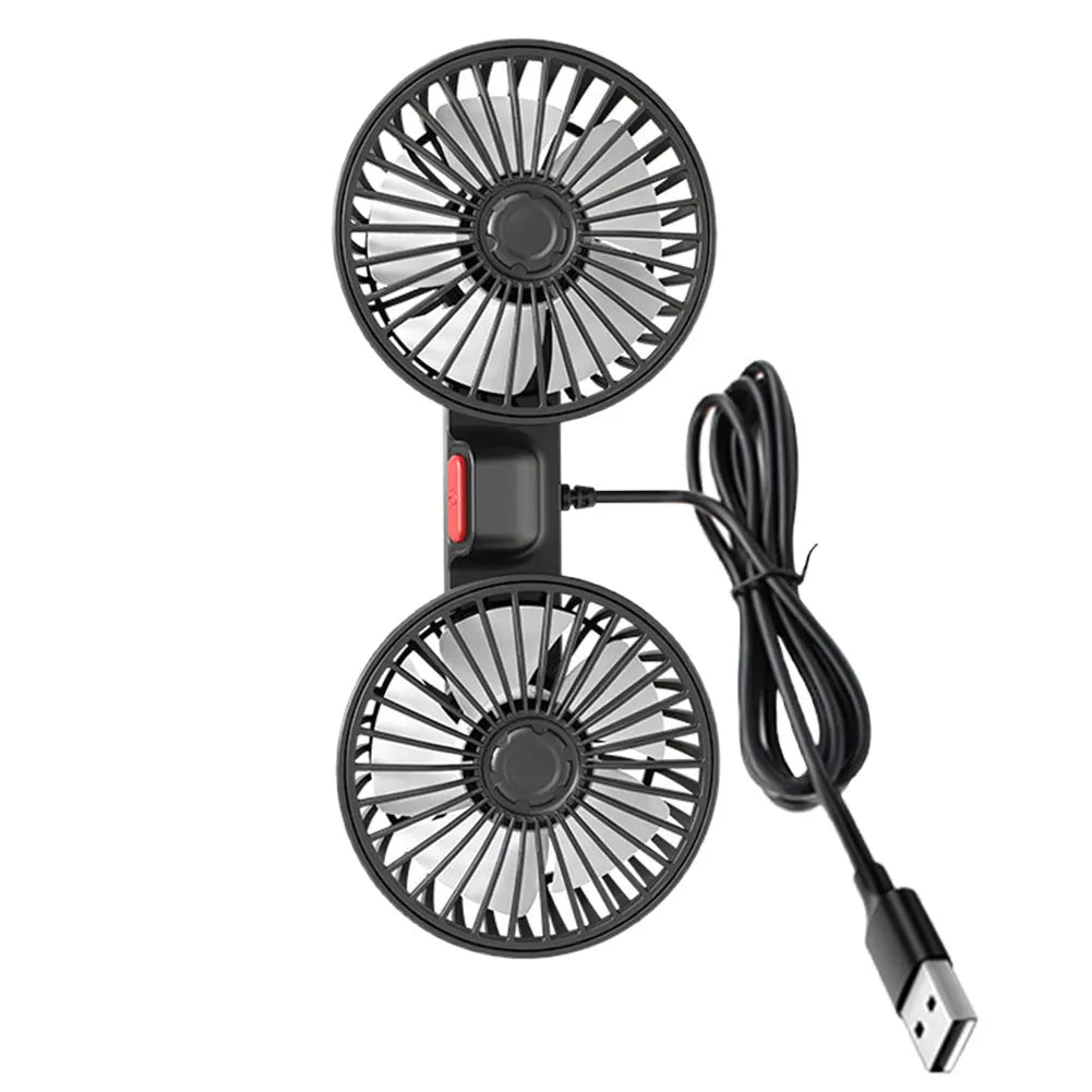 USB Dual Head Car Fan | 360° Rotation 3-Speed Vehicle Cooler Peaceful Pleasures Health and Wellness