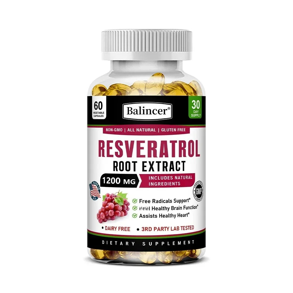 Resveratrol Root Extract Capsules - Antioxidant Anti-Aging, Brain & Heart Health, Skin Brightening & Immune Support, 120 Caps Peaceful Pleasures Health and Wellness 60 count-1 bottle