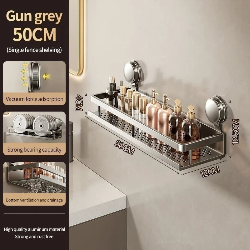 No-Drill Aluminum Suction Cup Bathroom Shelf & Towel Rack