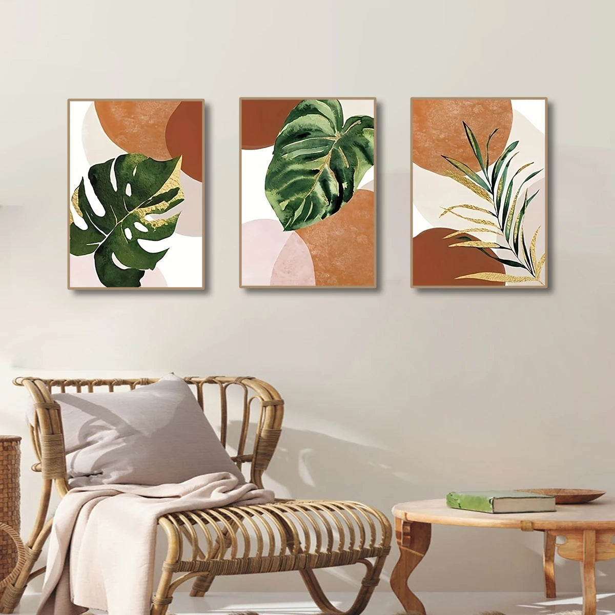 3-Piece Boho Palm Leaf Canvas Wall Art | Green Plant Prints