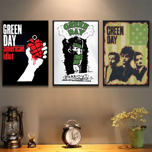 Green Day Vintage Retro Canvas Poster | Rock Band Wall Art Canvas Wall Poster Peaceful Pleasures Health and Wellness