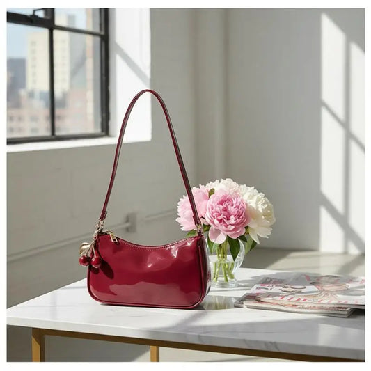 Women's PU Leather Shoulder Bag with Cherry Pendant Shoulder Handbag Oasis Select