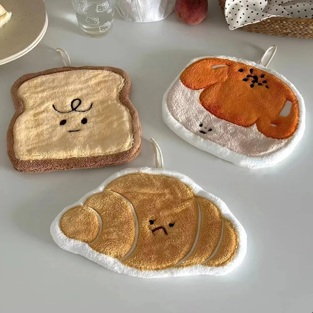 Hanging Thickened Super Absorbent Cartoon Bread Crochet Hand Towel Coral Velvet Small Square Towel Dual Use Bathroom Soft Towel Peaceful Pleasures Health and Wellness