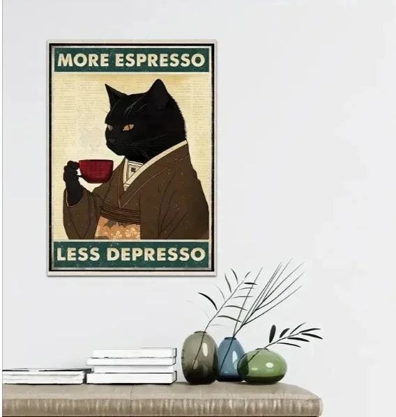 Funny Black Cat Toilet Retro Canvas Poster | Bathroom Wall Art Canvas Wall Poster Peaceful Pleasures Health and Wellness ZLH5603 30x40cm No Frame