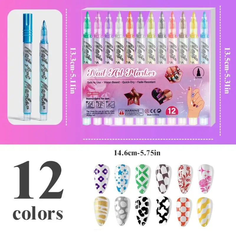 Nail Art Graffiti Pens – Quick-Dry 3D Dot Liner Set (1 or 12pc)