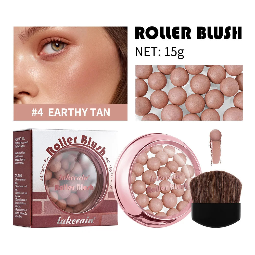 Spherical Roller Blush With Brush Natural Makeup Long Lasting Pearlescent Cosmetics For Women Face Contour Blusher Peaceful Pleasures Health and Wellness 4Earthy Tan