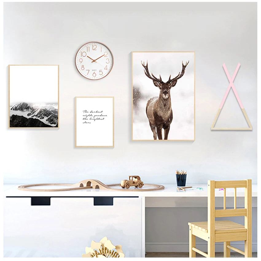 Nordic Canvas Wall Art | Deer & Mountain Scandinavian Print Canvas Wall Art Print Peaceful Pleasures Health and Wellness