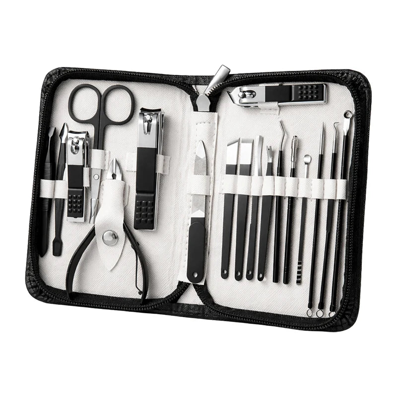 18PCS Professional Nail Clipper Set Home Set Stainless Steel Nail Clippers Hand and Foot Care with Zipper Case for Men & Women Peaceful Pleasures Health and Wellness BLACK-SILVER