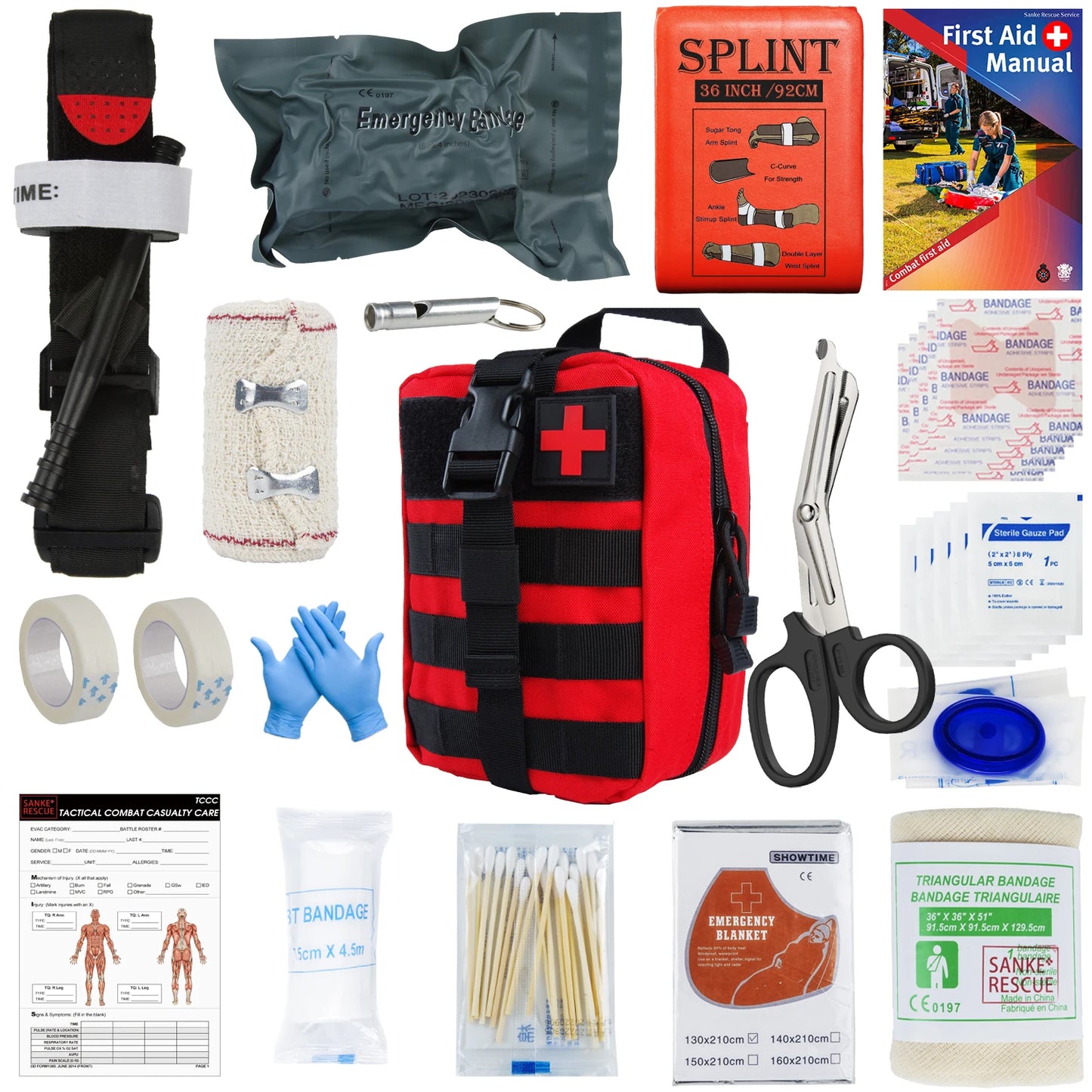 First Aid Kit Outdoor Survival Gear Molle Bag Medical Emergency IFAK Airway Military Tactical Tourniquet Bleeding Israel Bandage Peaceful Pleasures Health and Wellness Red IFAK-D