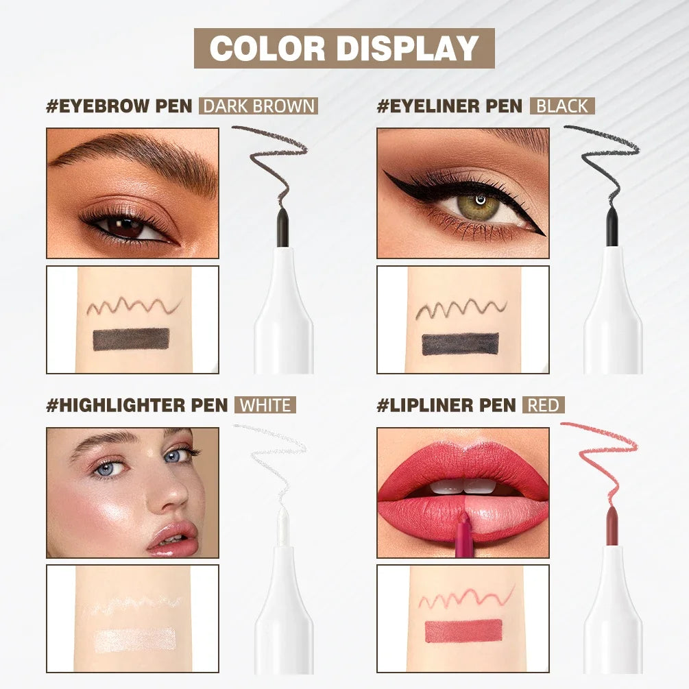 QIBEST New Design 4-IN-1 Multi Use Makeup Pen Include Eyeliner, Lip liner, Eyebrow pencil And Highlighter Lasting Cosmetic Stick Peaceful Pleasures Health and Wellness