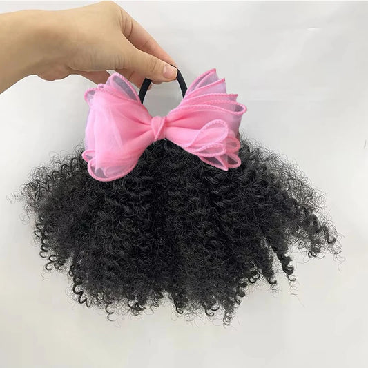 2pcs/ Luxury Kids Hair Buns Kids Afro Puff Soft Like Natural Human Hair Hand Feel Marley Kinky Bulk for Hair Girl with Elastic Peaceful Pleasures Health and Wellness colors 4