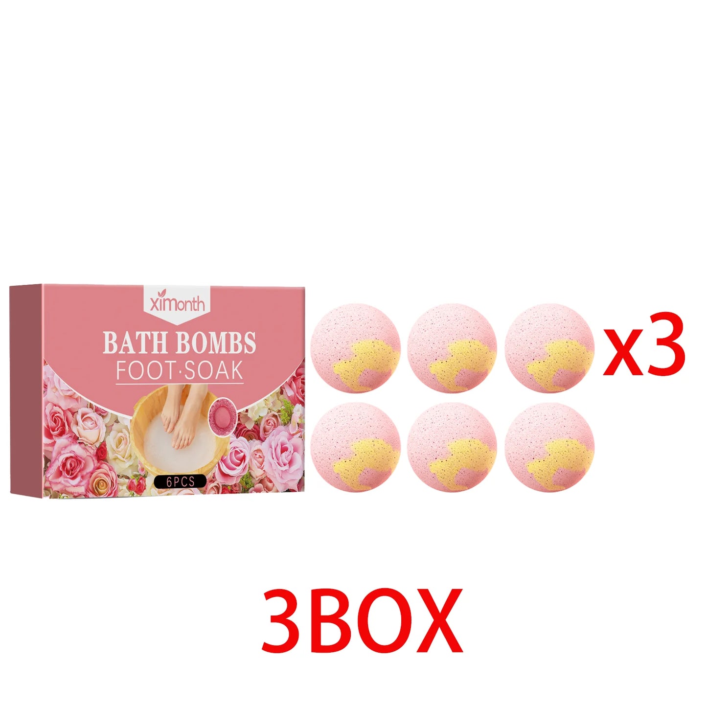 Rose Fizzing Foot Soak Bath Bombs – 6pc Exfoliating Spa Set