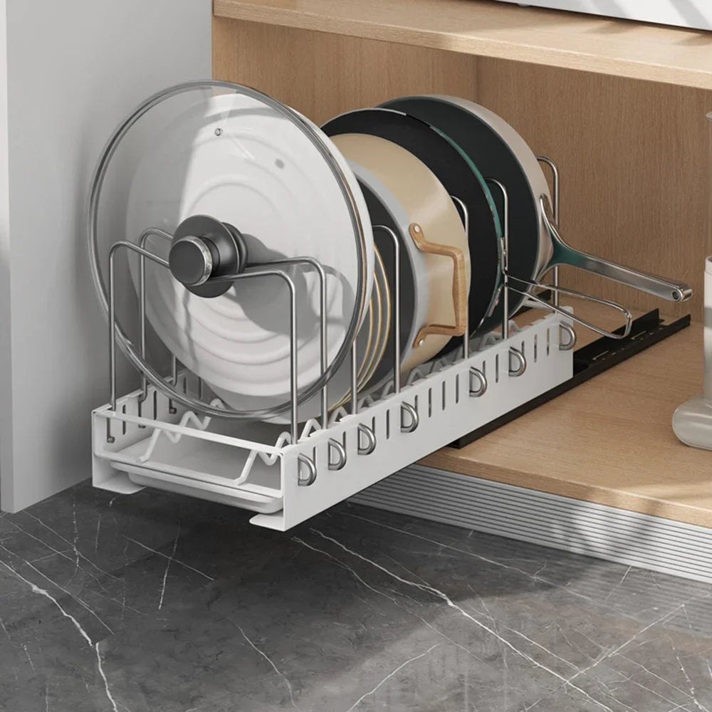 Metal Storage Rack In The Cabinet Pot Cover Under The Sink Pull-out Pot Rack Chopping Board Separate Storage Holders Kitchen Peaceful Pleasures Health and Wellness style C