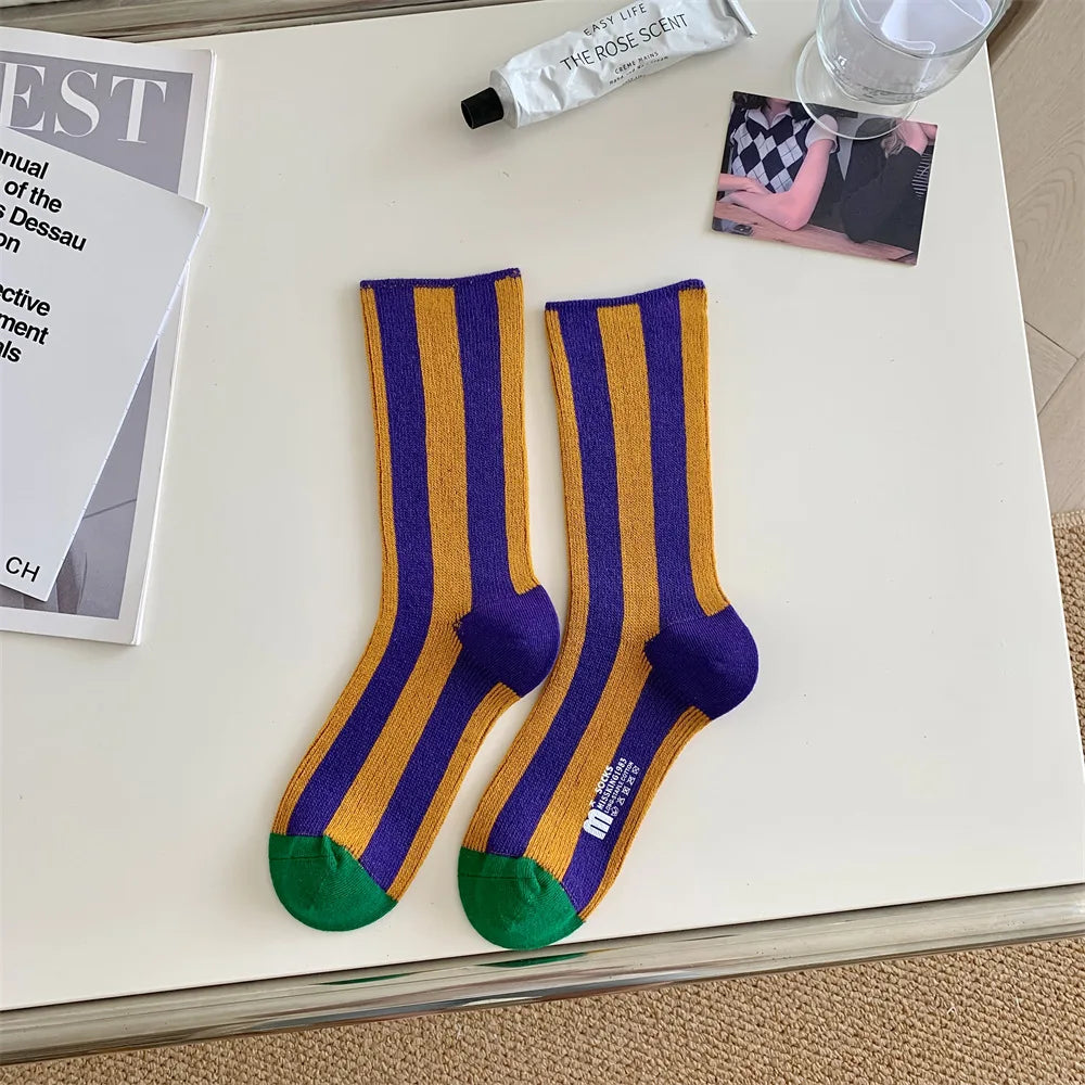 Striped Funny Crew Socks | Korean Japanese Unisex Fashion