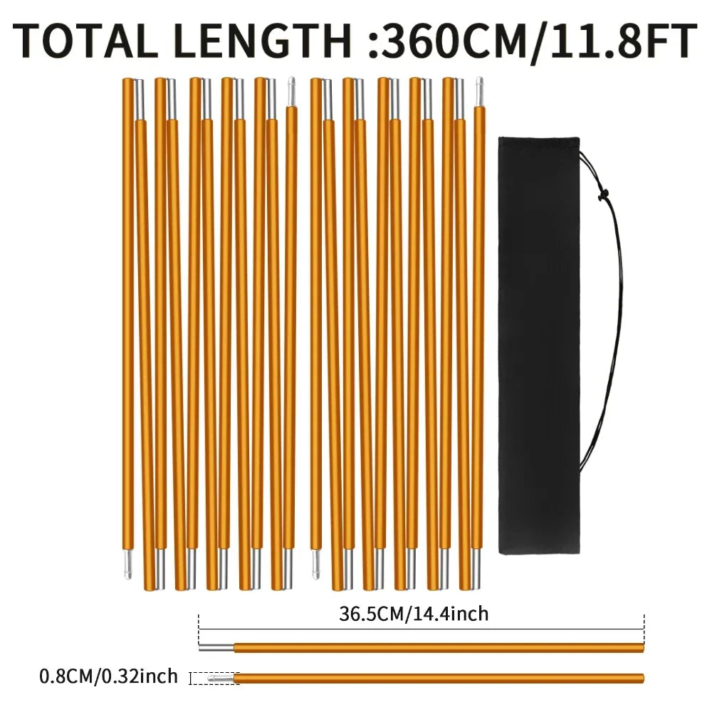 Pre-Assembled Tent Pole Stakes Aluminium Tarp Rod Replacement Camping Accessori Multifunction Lightweight Tent Poles Repair Kits Peaceful Pleasures Health and Wellness 2Pcs 3.6M Gold