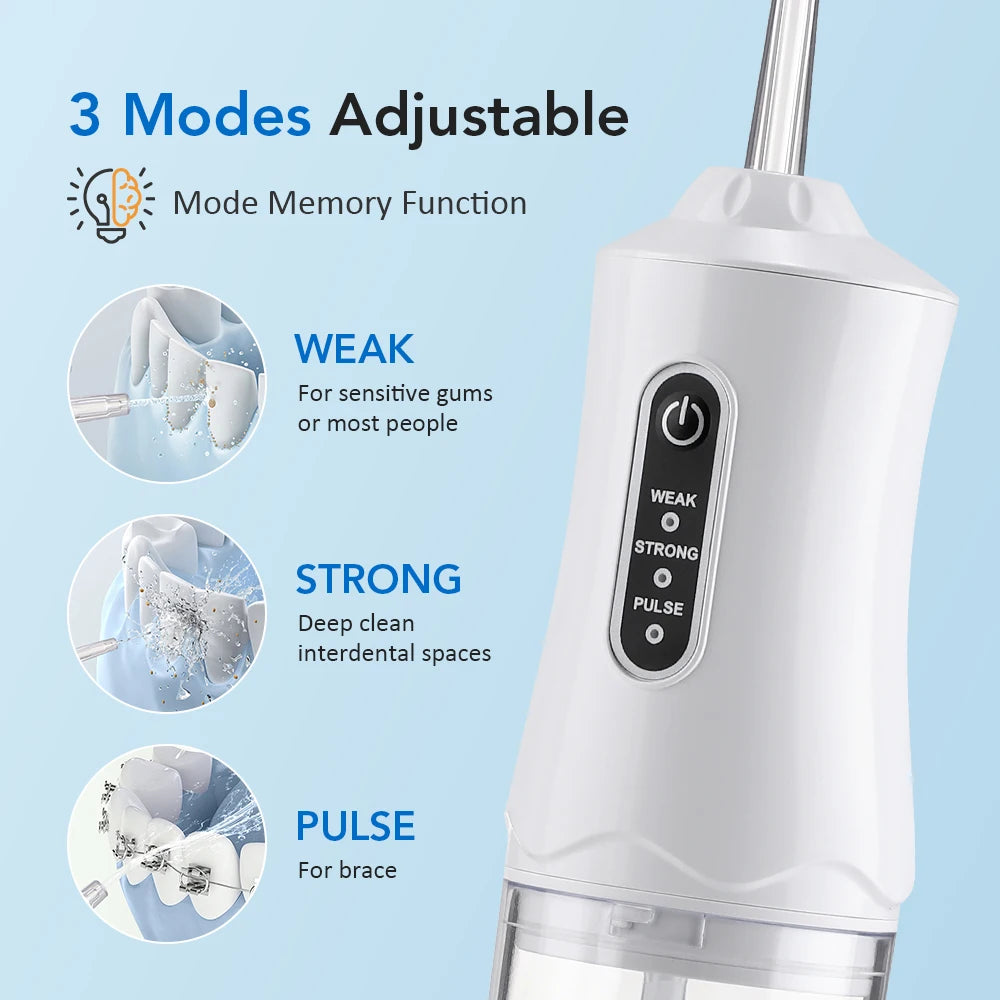 Portable Water Flosser Cordless Rechargeable Oral Irrigator 3 Cleaning Modes 4 Jet Tips 220ml Water Tank Home Travel Teeth Care Peaceful Pleasures Health and Wellness