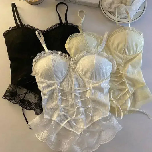 Women's Lace Corset Crop Top – Sleeveless Camisole Tank Lace Camisole Tank Top Peaceful Pleasures Health and Wellness