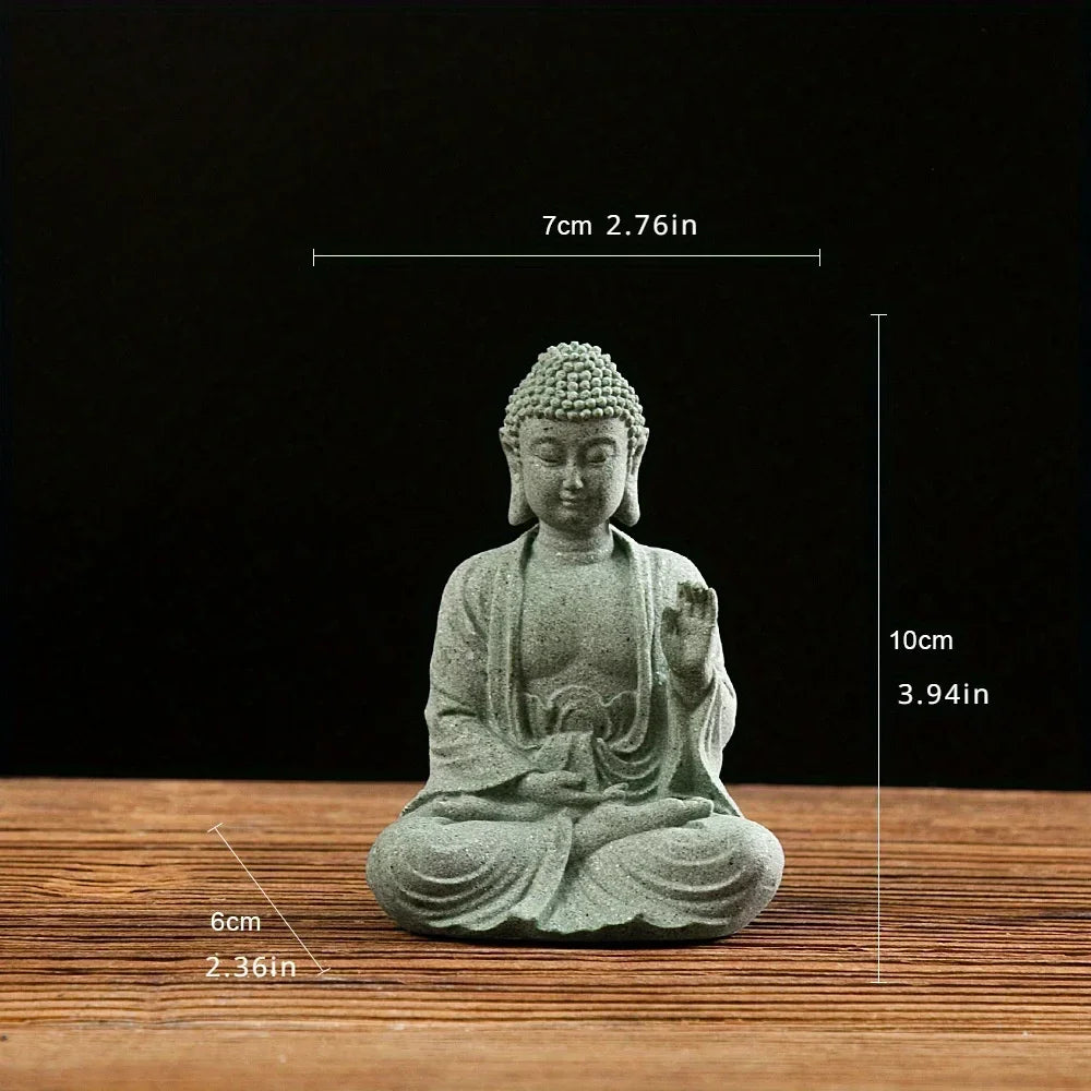 Zen Buddha statue ornaments fish tank rockery bonsai flowing water figure micro landscape decoration Green Sandstone small Craft Peaceful Pleasures Health and Wellness fearless