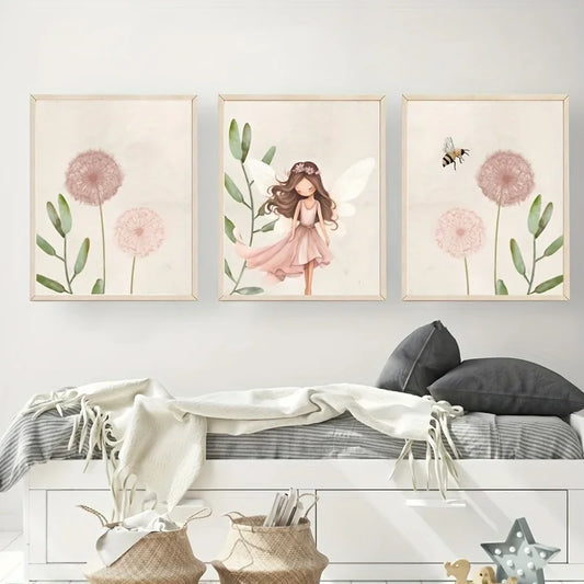 3-Piece Pink Dandelion Canvas Wall Art Set | Fairy Floral Prints Canvas Wall Art Set Peaceful Pleasures Health and Wellness