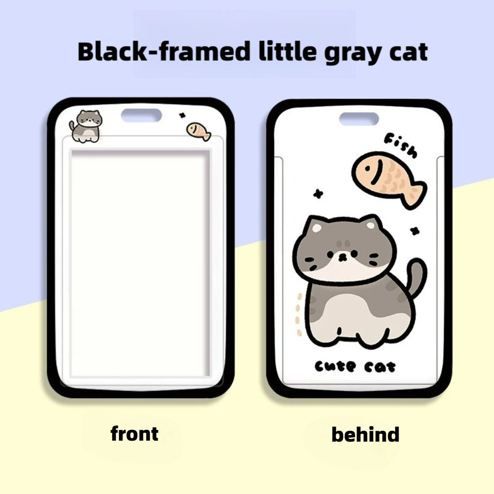 Cute Kitten Card Cover Student Cartoon ABS Sliding Card Bag Campus Card Meal Card Access Control Card Protective Case No Lanyard Peaceful Pleasures Health and Wellness