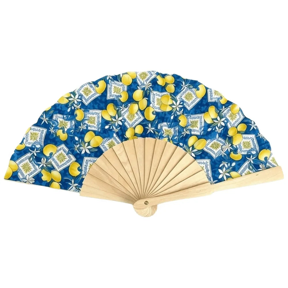 Lemon Print Folding Hand Fan | Wooden Handle Chinese Style Folding Hand Fan Peaceful Pleasures Health and Wellness Style 2