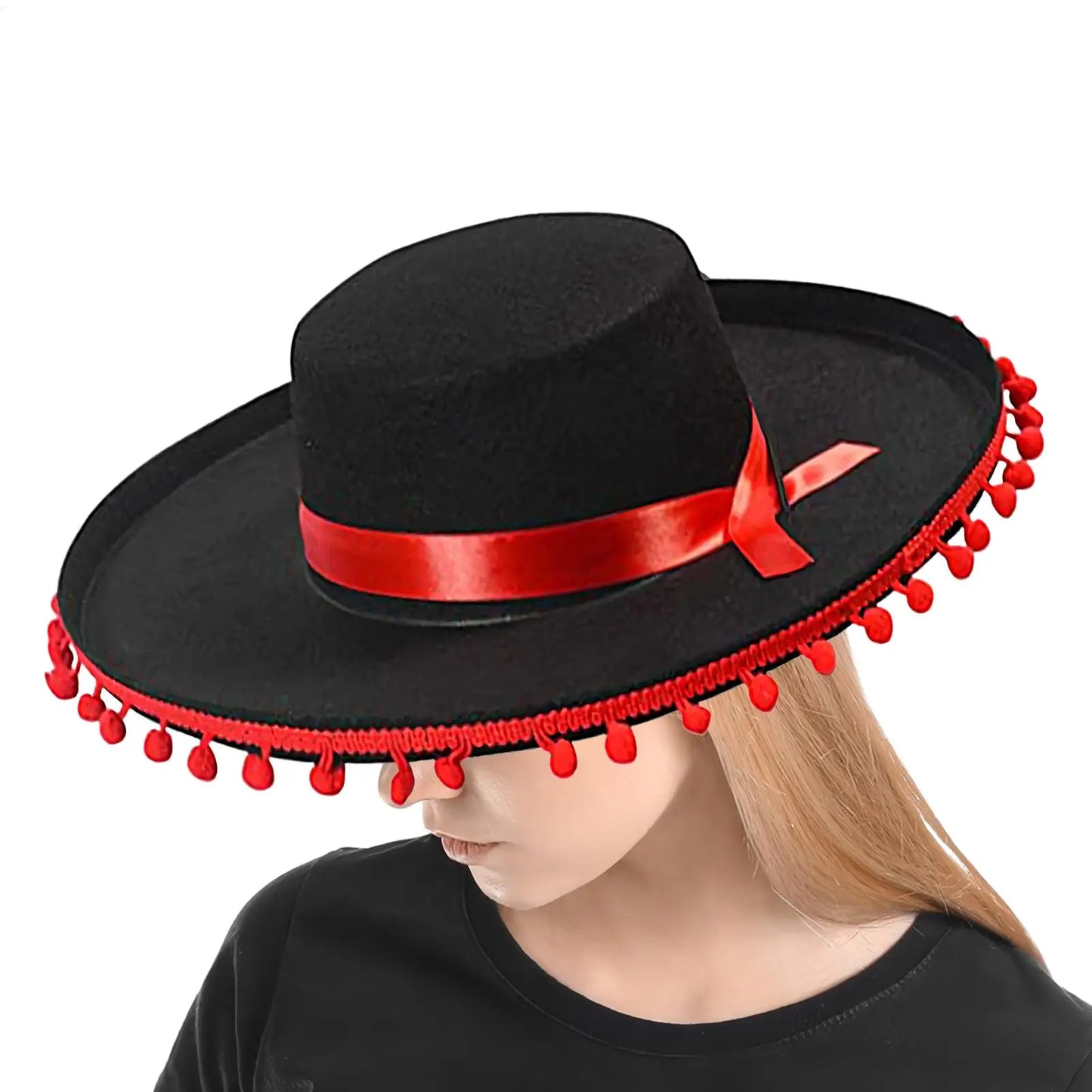 Mexican Sombrero Hat – Wide Brim Costume with Pom-Poms