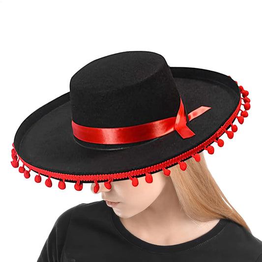 Mexican Sombrero Hat – Wide Brim Costume with Pom-Poms Costume Sombrero Hat Peaceful Pleasures Health and Wellness