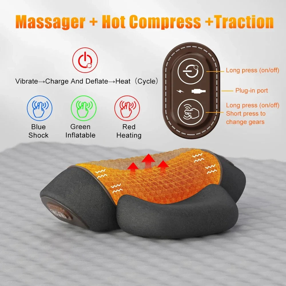 Electric Neck Massager Pillow Cervical Stretcher Heating Vibration Massage Back Traction Orthopedic Sleeping Pillows Support Peaceful Pleasures Health and Wellness HOT-MASSAGE-TRACTION