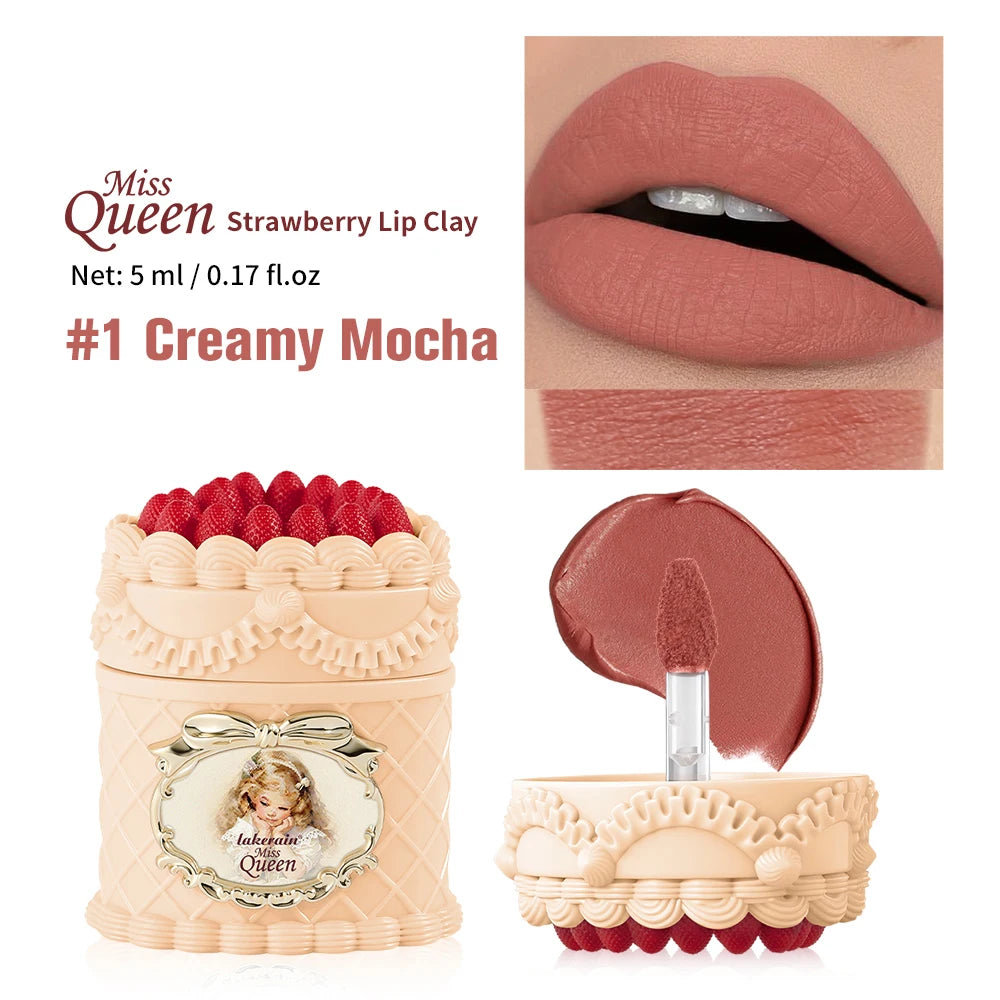 Flower Strawberry Cupid Cake Velvet Matte Lip Mud Long Lasting Waterproof Lipstick Cream Non Stick Cup Cosmetics for Women Peaceful Pleasures Health and Wellness 1Creamy Mocha