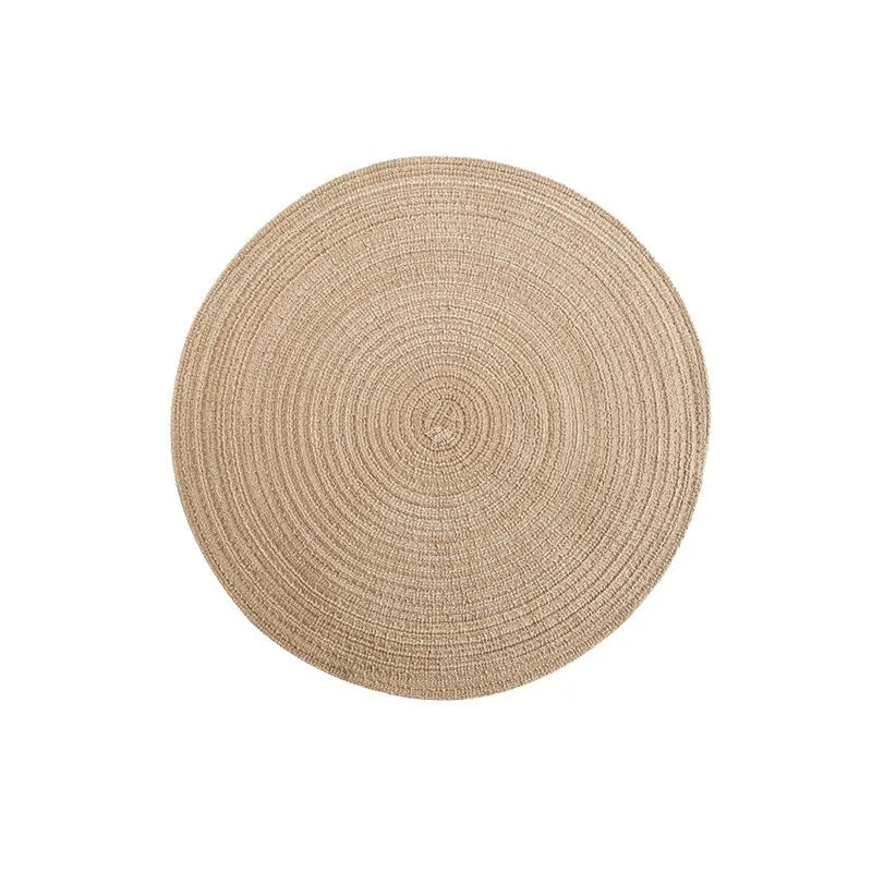 Nordic Style Imitation Cotton Yarn Placemat Round Ramie Woven Coaster Insulation Dish Mat Household Anti-scald Mat Peaceful Pleasures Health and Wellness Round yellowish-brow 11cm