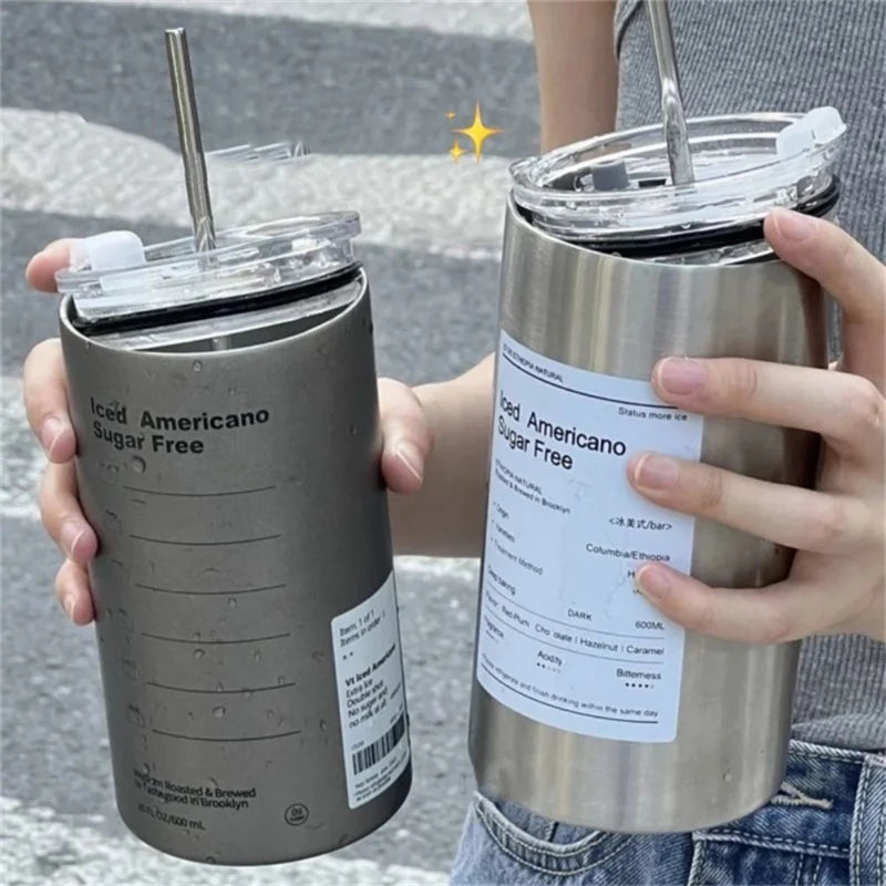 600ml Insulated Stainless Steel Thermos Cup with Straw Insulated Thermos Cup Peaceful Pleasures Health and Wellness