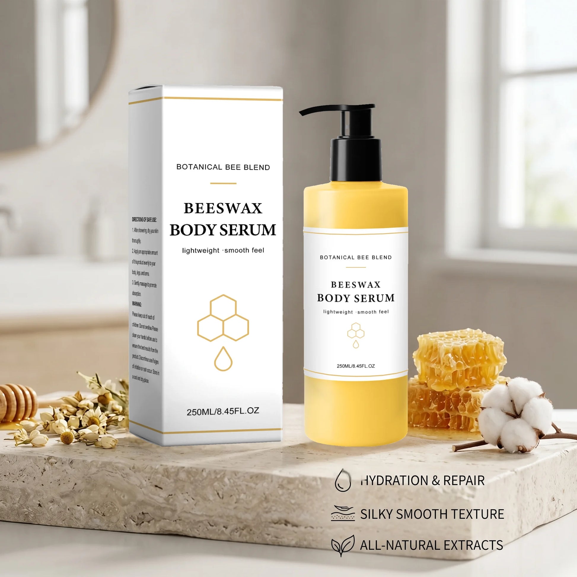 Beeswax Body Serum 250ml for Dry Skin, Nourishing Smooth Body Cream Firming Lifitng Skin Hydrating Serum Moisturizer Body Care Peaceful Pleasures Health and Wellness