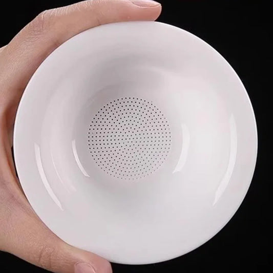 Mutton fat jade white porcelain all-in-one full ceramic hole tea drain ceramic tea set accessories tea filter tea maker Peaceful Pleasures Health and Wellness