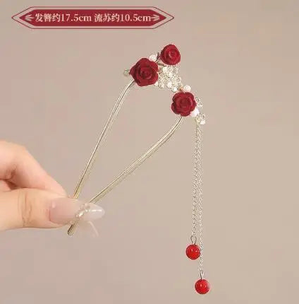 Chinese Court Style Alloy Hair Pins Durable Headdress with Elegant Tassel for Women Wedding Hanfu Cheongsam Peaceful Pleasures Health and Wellness 9