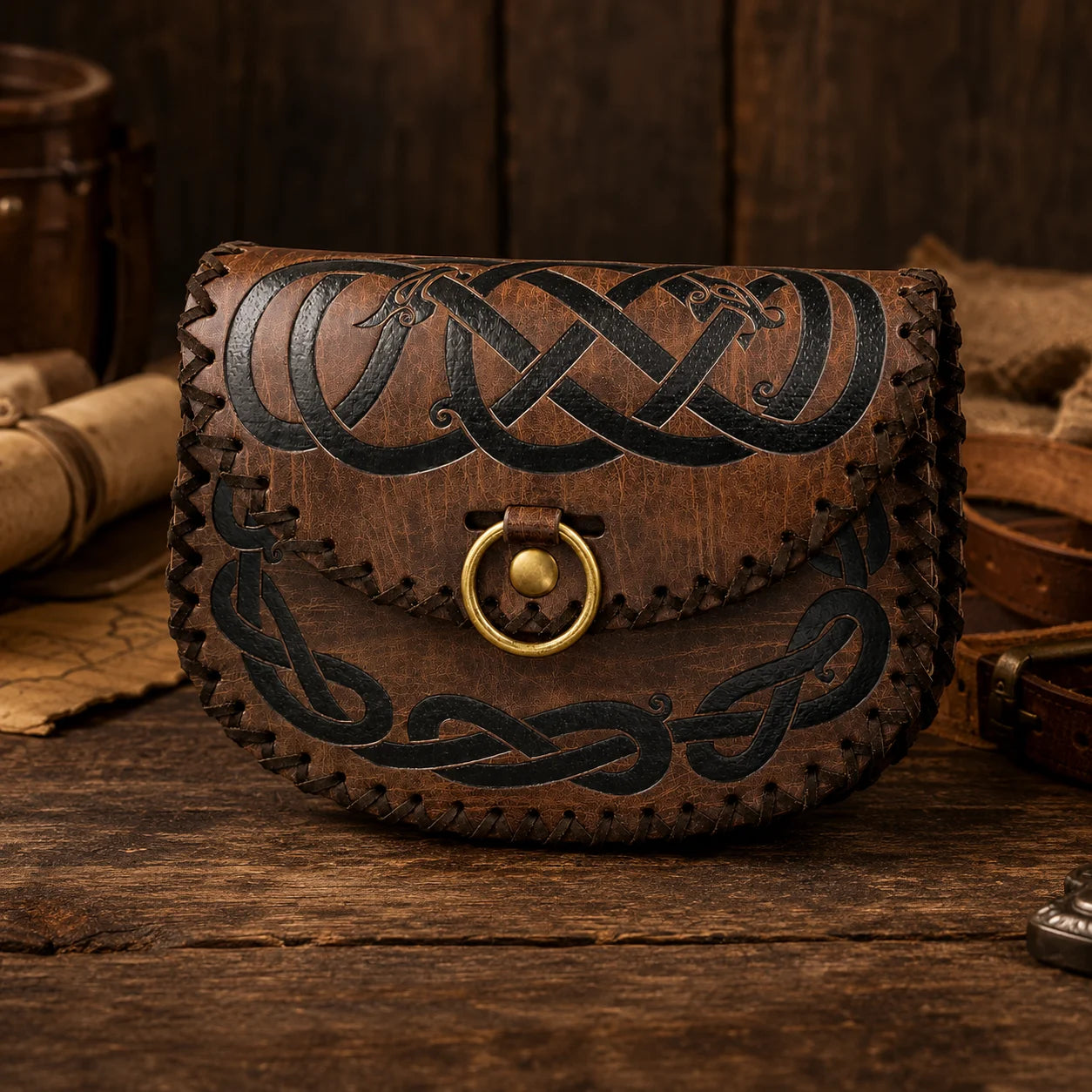 Medieval Leather Belt Pouch Vintage Renaissance Waist Bag Viking