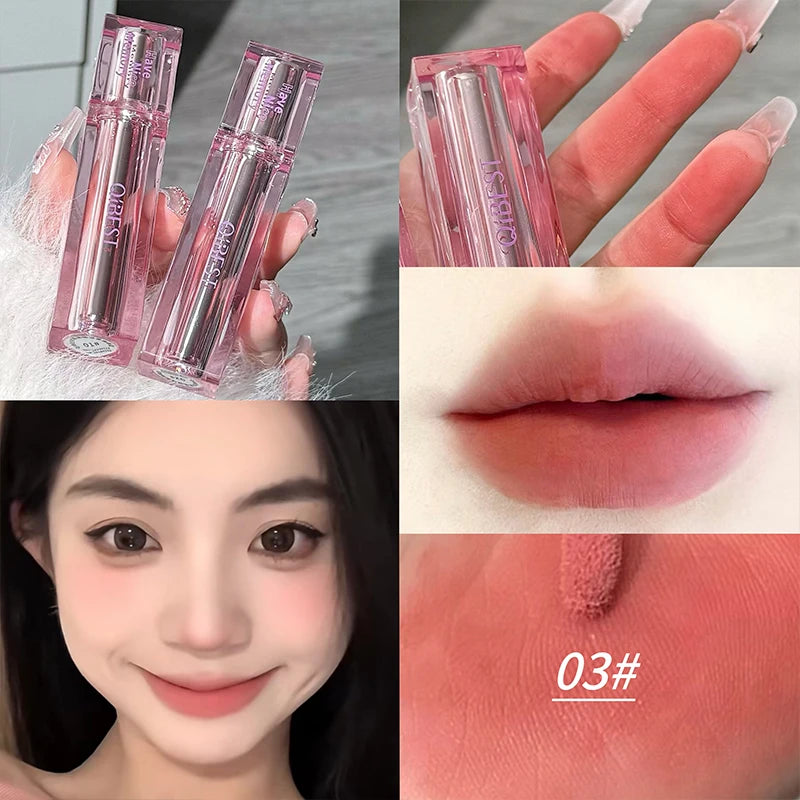 QIBEST Girl's Velvet Matte Lipstick Waterproof Long Lasting Cute Lipgloss Non-Stick Cup Makeup Lip Tint Mud Korean Cosmetic Peaceful Pleasures Health and Wellness 03