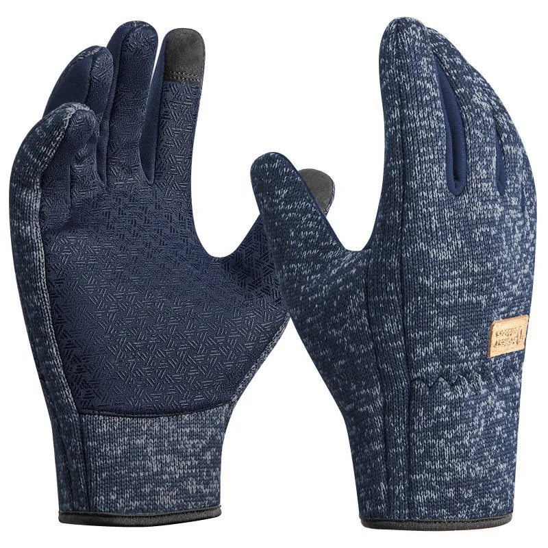 Unisex Winter Fleece-Lined Thermal Gloves with Non-Slip Grip Design Touchscreen Gloves for Cycling, Running, Skiing - Grey/Blue Peaceful Pleasures Health and Wellness