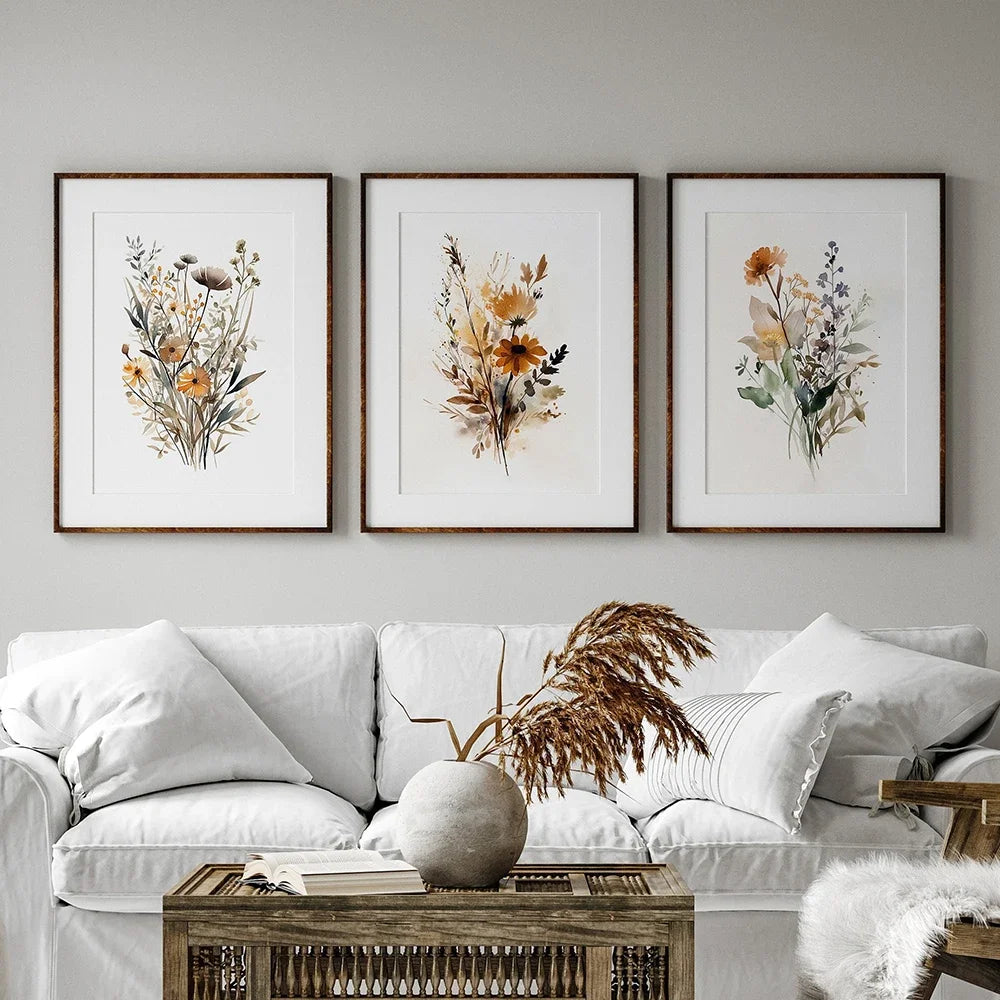 Scandinavian Minimalist Aesthetic Wall Art Neutral Watercolor Wildflowers Plants HD Poster Prints Home Bedroom Living Room Decor Peaceful Pleasures Health and Wellness