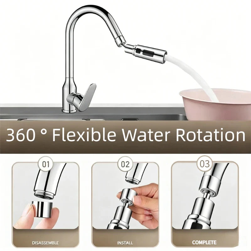 3-Mode Faucet Aerator – 360° Swivel Anti-Splash Kitchen Sprayer