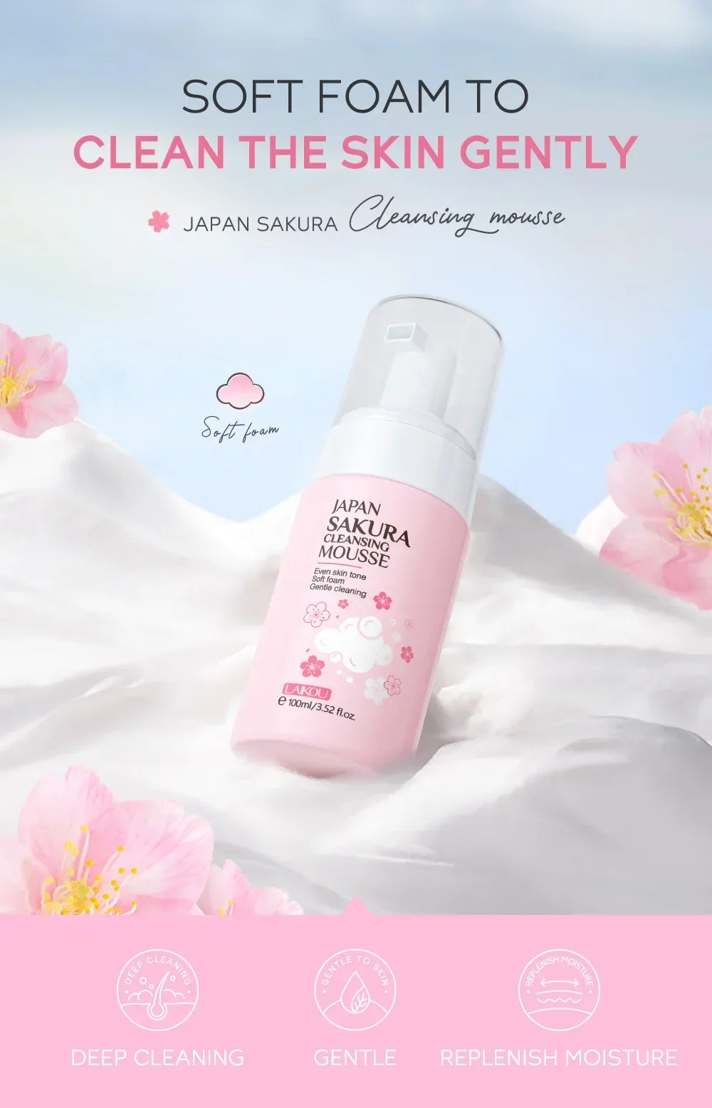 LAIKOU Cherry Blossom Facial Cleanser – Korean Skin Care Peaceful Pleasures Health and Wellness