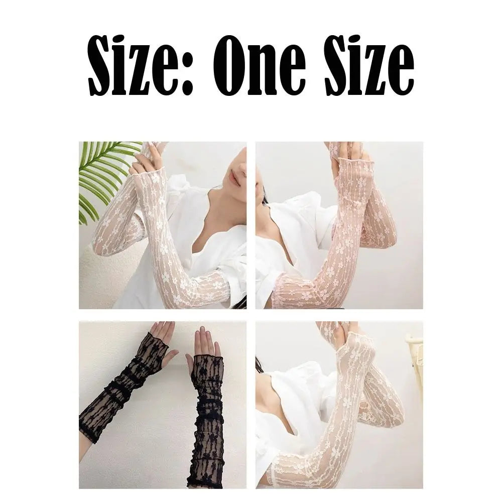 Women's Lace UV Arm Sleeves – Fingerless Sun Cover Gloves