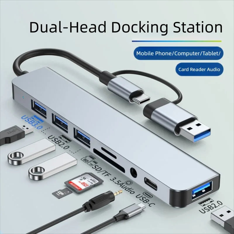 8 in 1 USB Type-C HUB with Splitter Card Reader USB 3.0 USB 2.0 SD/TF Splitter Card Reader Docking Station for HUAWEI Xiaomi PC Peaceful Pleasures Health and Wellness